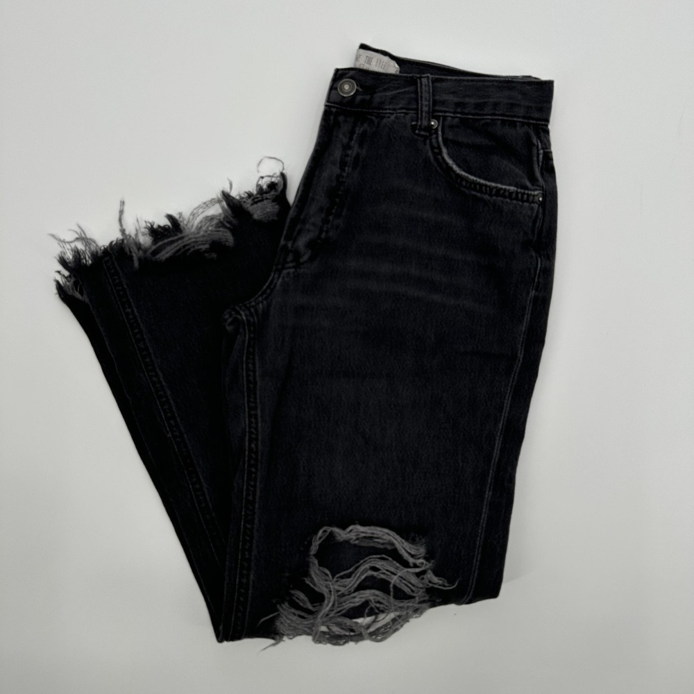 We The Free Jeans Womens 27 Black Distressed High Rise Straight Leg Button Fly